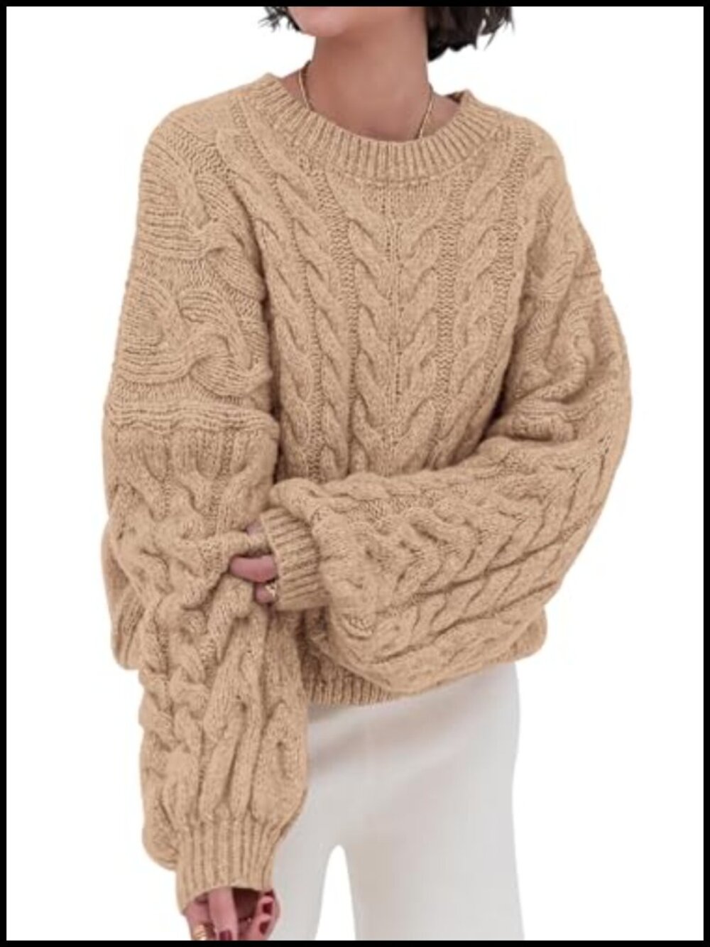 Cable Knit Oversized Sweater Crewneck Chunky Pullover